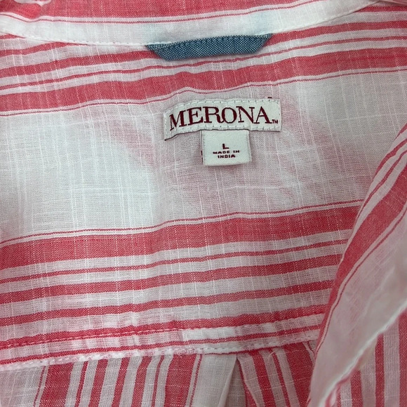 MERONA Red and White Striped Cotton Tunic Blouse Size L - Picture 4 of 7